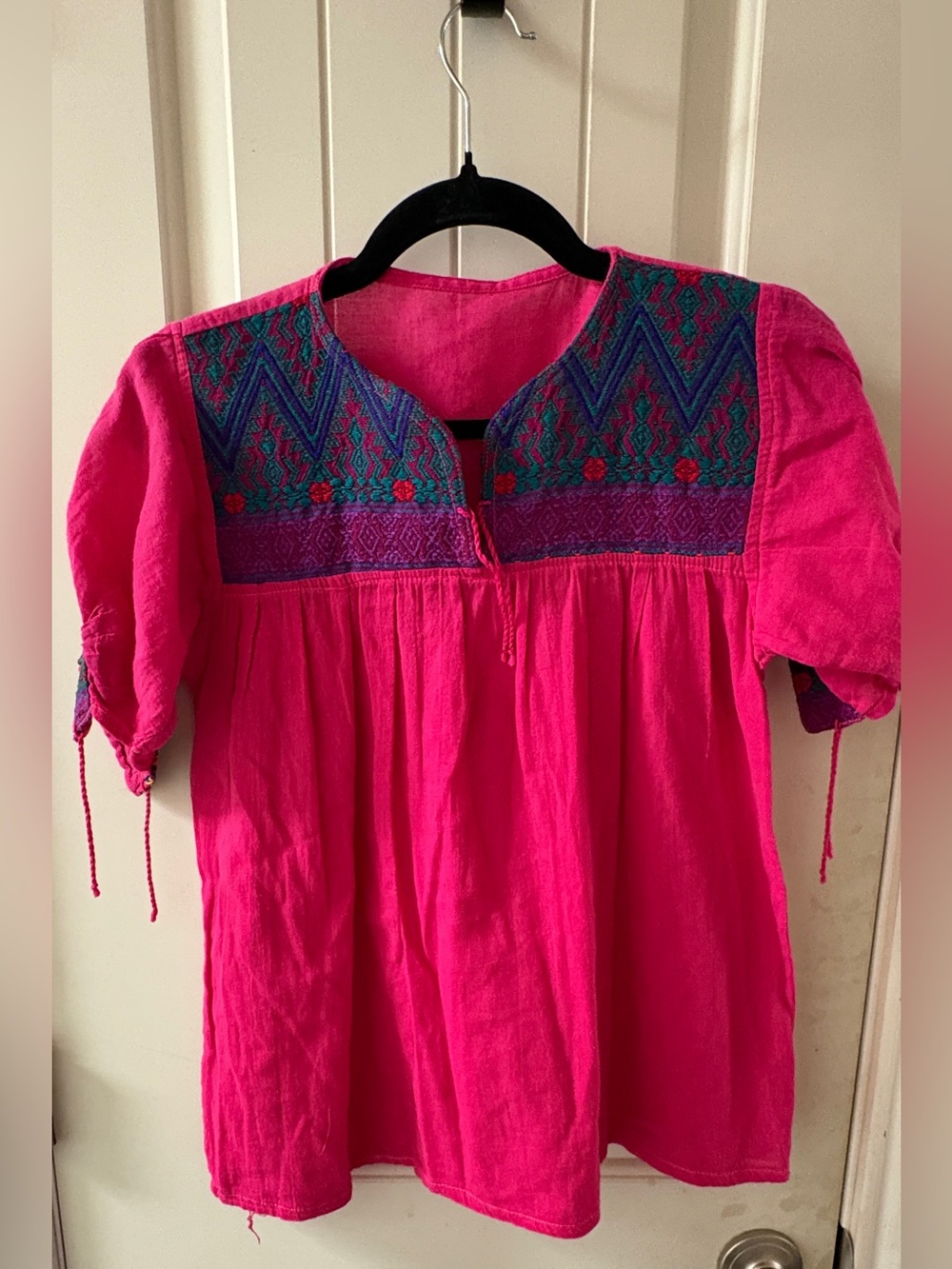 Bright Fuchsia Embroidered Boho Blouse
